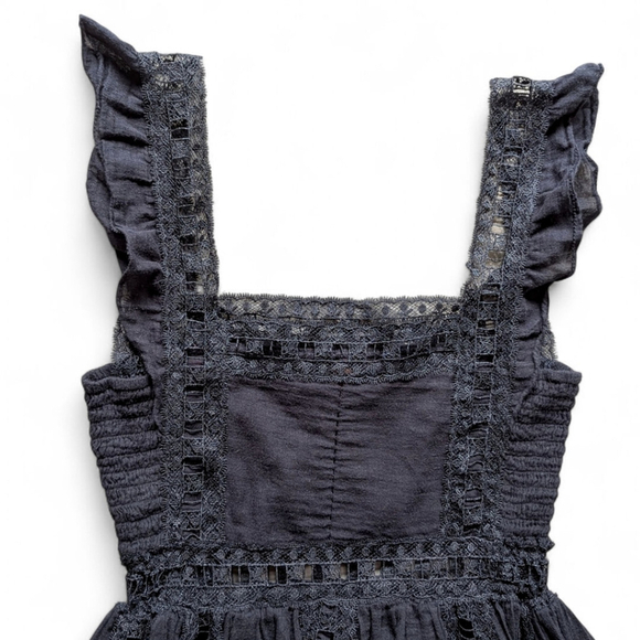 Free People Verona Black Mini Raw Hem Dress S Boho Lace Cottagecore Favorite - Picture 10 of 16